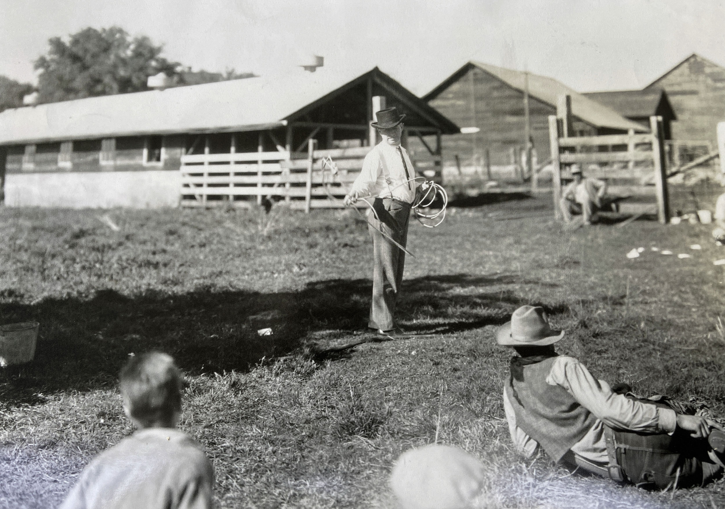 Will Rogers practicing with lasso for The County Chairman in 1935